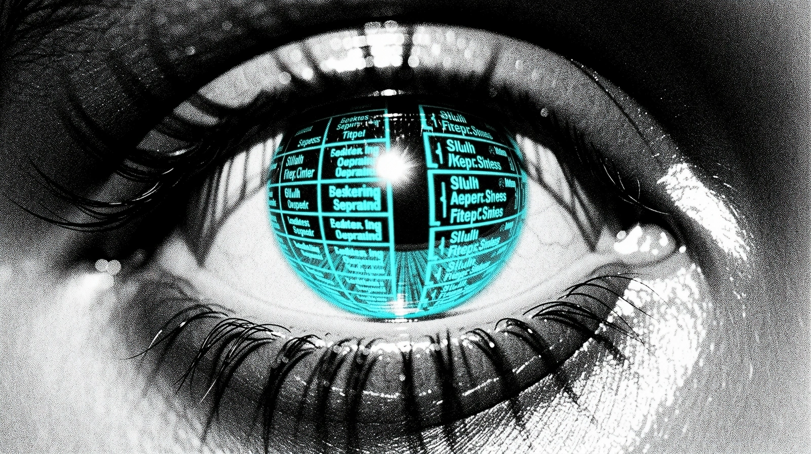 Ochi uman în reflexii neon